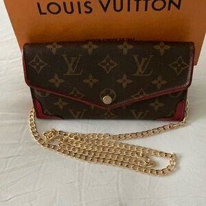 LOUIS VUITTON Authentic Retro Red Clutch Wallet, W/Unbranded gold chain & COA